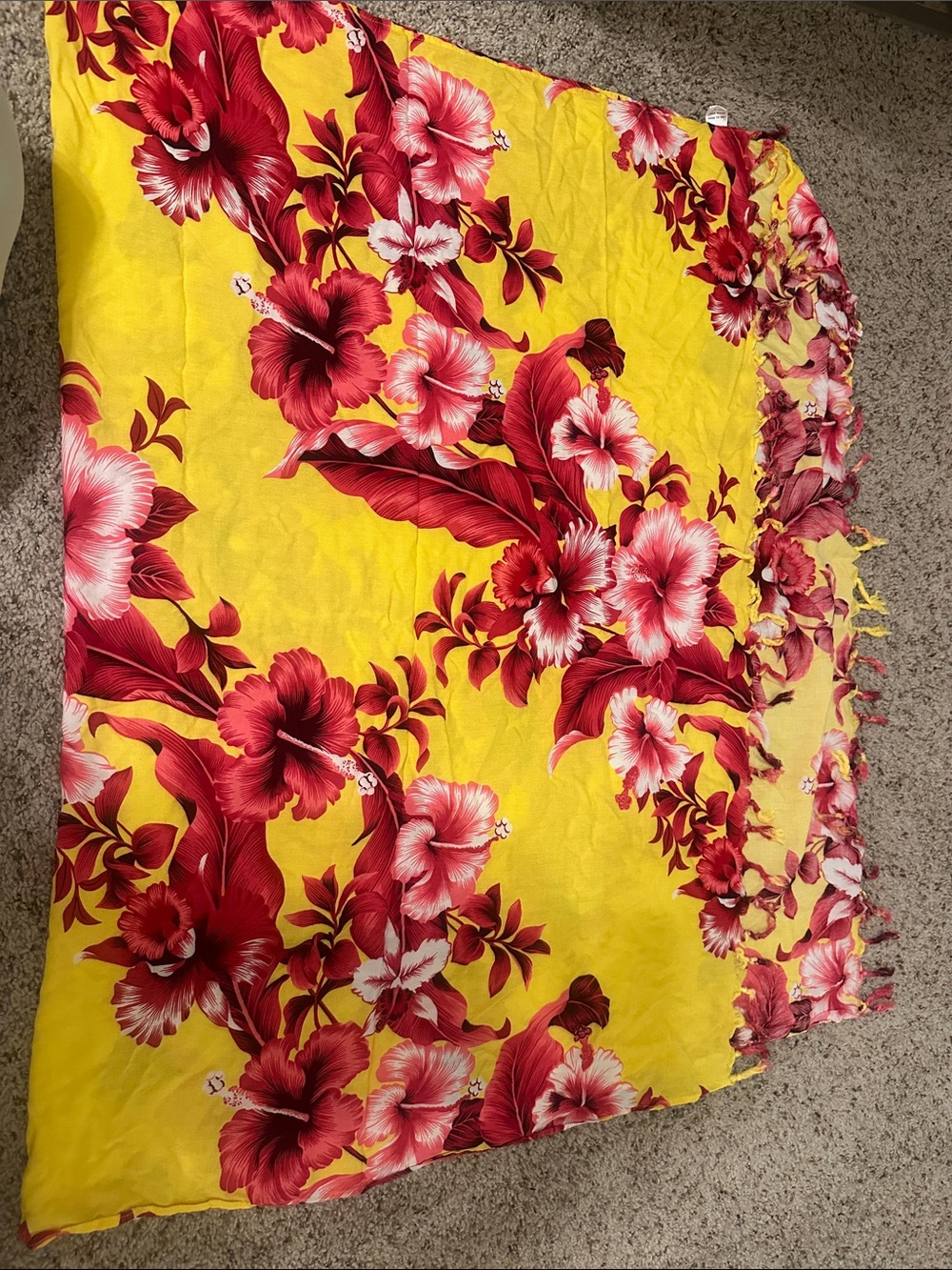 Yellow Floral Sarong Wrap with Red Hibiscus Print